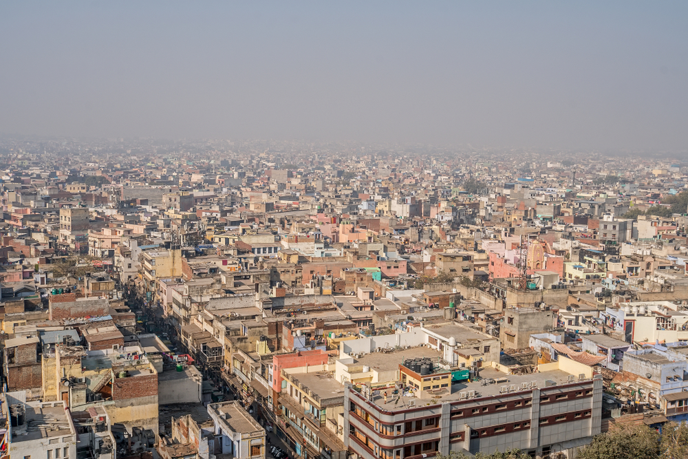 An aerial view of Old Delhi from one of the minarets of Jama Masjid