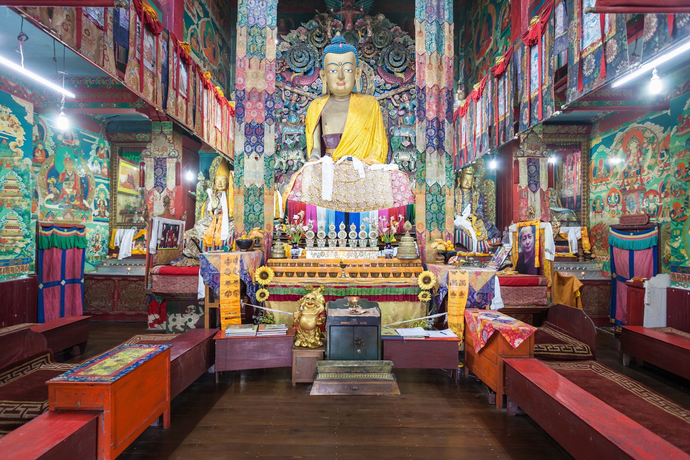 DARJEELING, INDIA - NOVEMBER 17, 2015 Ghoom Monastery interior. It is located in Darjeeling in the state of West Bengal, India